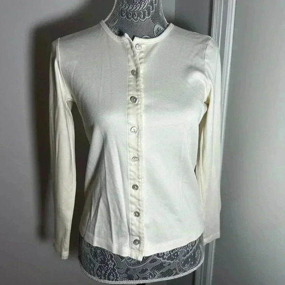 L.L. Bean Pima cotton button up cardigan top. Cream. Sz: XS. Soft. Long sleeve. - Picture 1 of 10